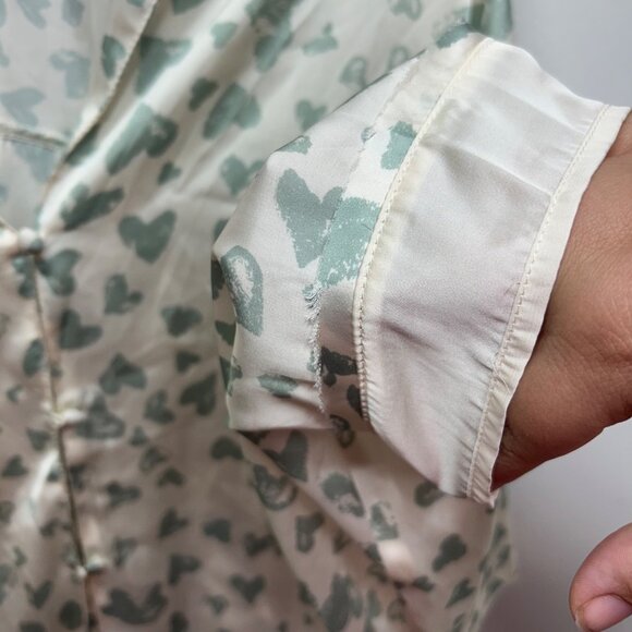 Intimately Free People Heart Print White & Green Button-Up Blouse With Long Slee - Picture 3 of 9